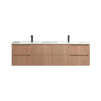 71.2'' Fiore Modern Wall Mount Double Sink Bathroom Vanity OAKWOOD - White Sink Restock ETA Mid Oct