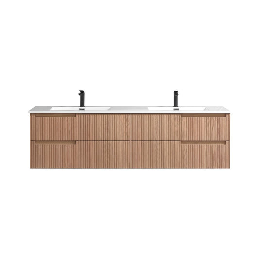 71.2'' Fiore Modern Wall Mount Double Sink Bathroom Vanity OAKWOOD
