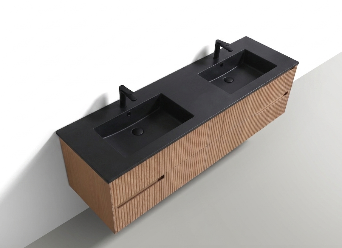 71.2'' Fiore Modern Wall Mount Double Sink Bathroom Vanity OAKWOOD