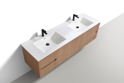 71.2'' Fiore Modern Wall Mount Double Sink Bathroom Vanity OAKWOOD - White Sink Restock ETA Mid Oct