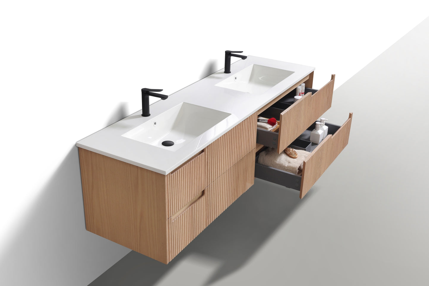 71.2'' Fiore Modern Wall Mount Double Sink Bathroom Vanity OAKWOOD