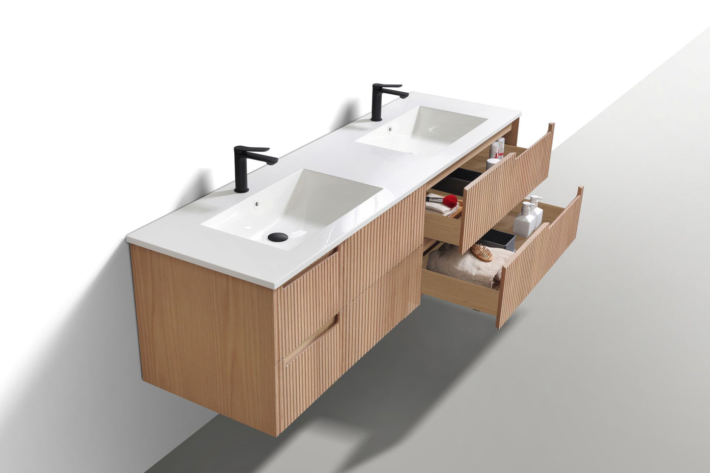 71.2'' Fiore Modern Wall Mount Double Sink Bathroom Vanity OAKWOOD