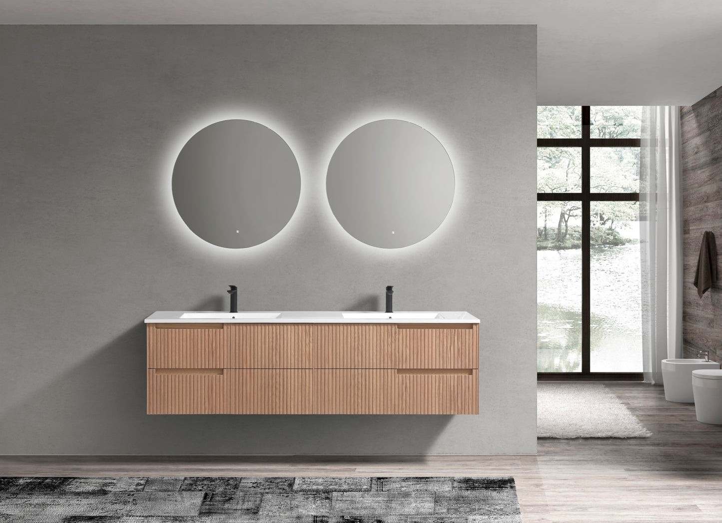 71.2'' Fiore Modern Wall Mount Double Sink Bathroom Vanity OAKWOOD