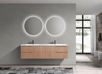 71.2'' Fiore Modern Wall Mount Double Sink Bathroom Vanity OAKWOOD - White Sink Restock ETA Mid Oct