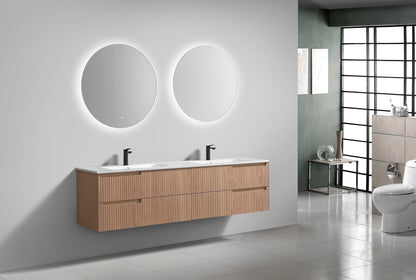 71.2'' Fiore Modern Wall Mount Double Sink Bathroom Vanity OAKWOOD - White Sink Restock ETA Mid Oct