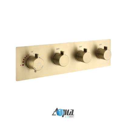 Aqua Piazza by KubeBath 3-Way Thermostatic Valve Brushed Gold