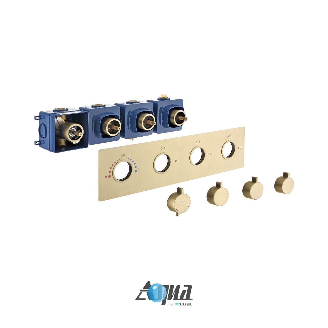 Aqua Piazza by KubeBath 3-Way Thermostatic Valve Brushed Gold
