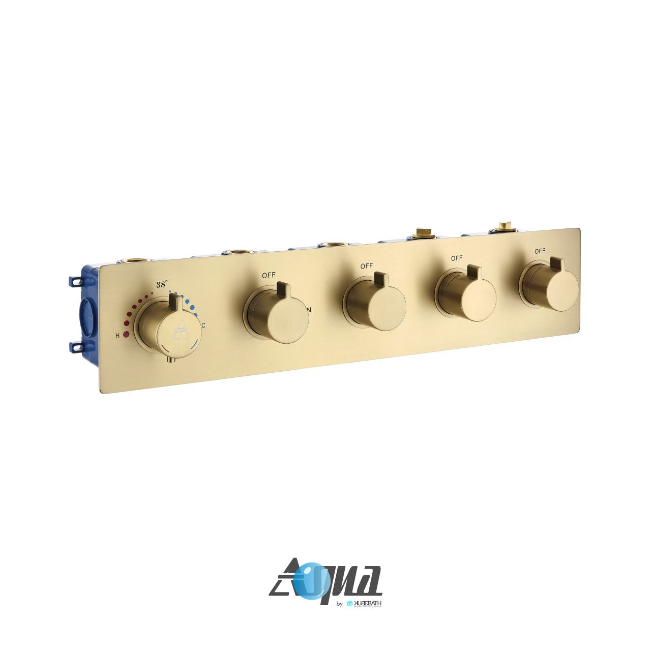 Aqua Piazza by KubeBath 4-Way Thermostatic Valve Brushed Gold