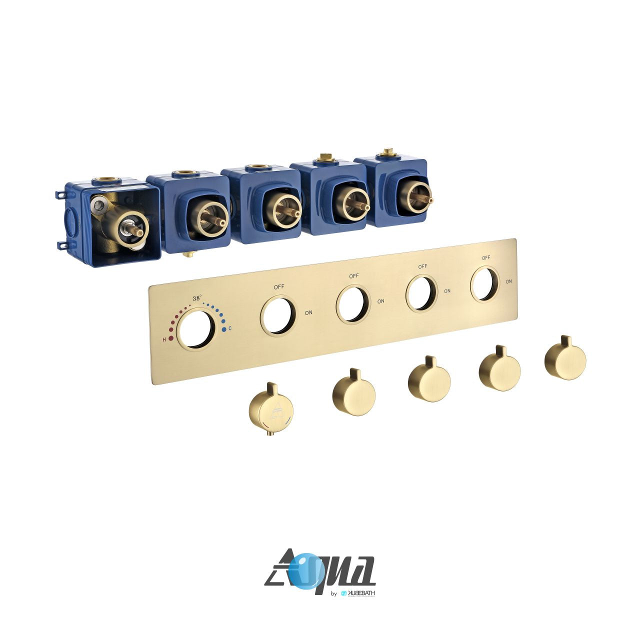 Aqua Piazza by KubeBath 4-Way Thermostatic Valve Brushed Gold