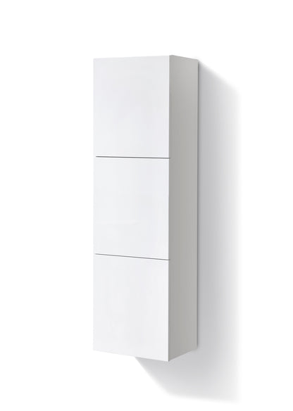 KUBE High Gloss White Bathroom Linen Cabinet w/ 3 Large Storage Areas