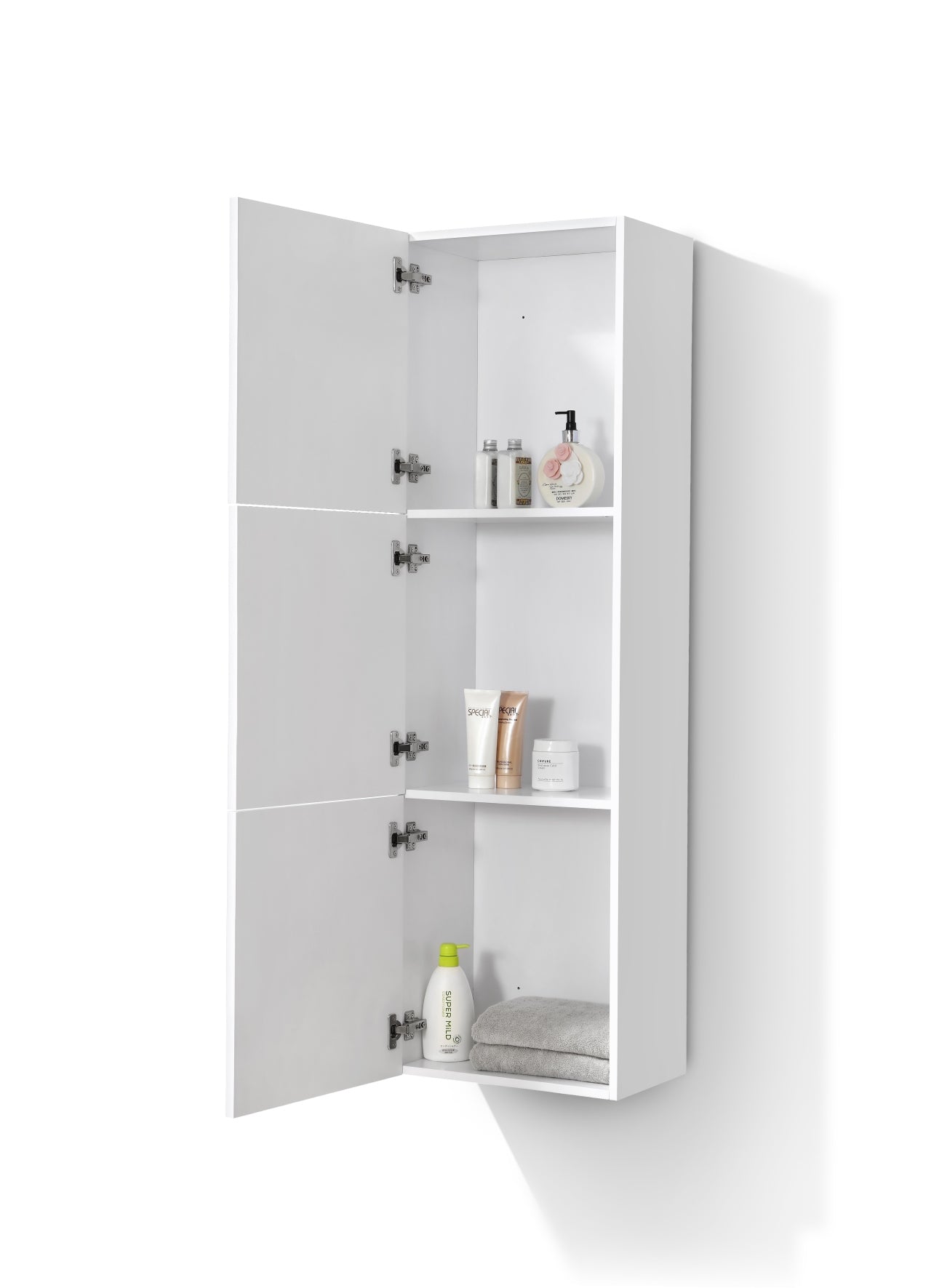 KUBE High Gloss White Bathroom Linen Cabinet w/ 3 Large Storage Areas