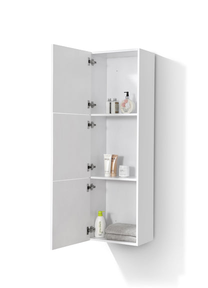 KUBE High Gloss White Bathroom Linen Cabinet w/ 3 Large Storage Areas