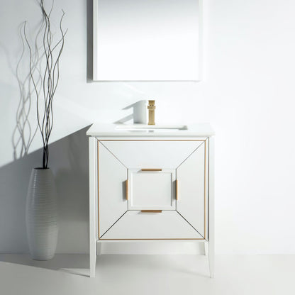 Vetro 30'' Semi Gloss White Vanity W/ Quartz Counter Top