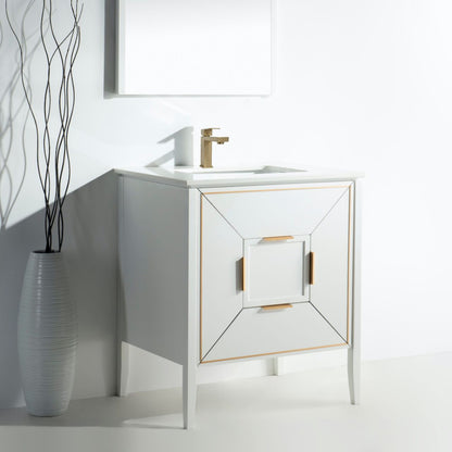 Vetro 30'' Semi Gloss White Vanity W/ Quartz Counter Top