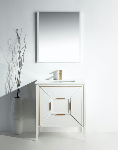 Vetro 30'' Semi Gloss White Vanity W/ Quartz Counter Top