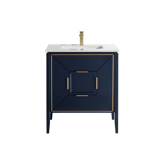 Vetro 30'' Navy Blue Vanity W/ Quartz Counter Top