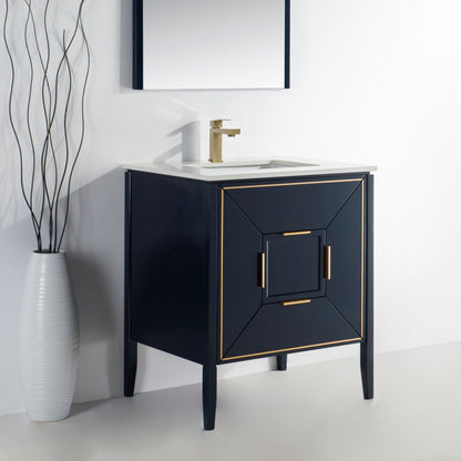 Vetro 30'' Navy Blue Vanity W/ Quartz Counter Top