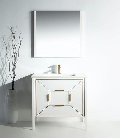 Vetro 36'' Semi Gloss White Vanity W/ Quartz Counter Top