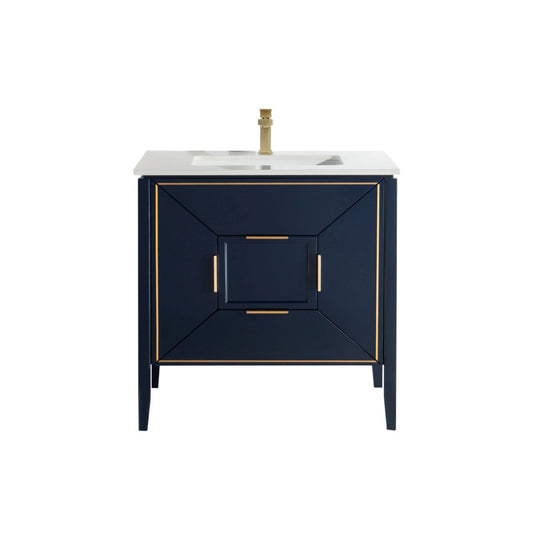 Vetro 36'' Navy Blue Vanity W/ Quartz Counter Top