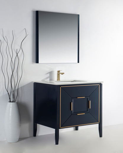 Vetro 36'' Navy Blue Vanity W/ Quartz Counter Top