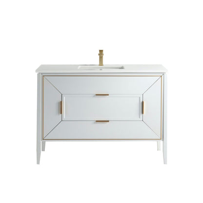Vetro 48'' Semi Gloss White Vanity W/ Quartz Counter Top
