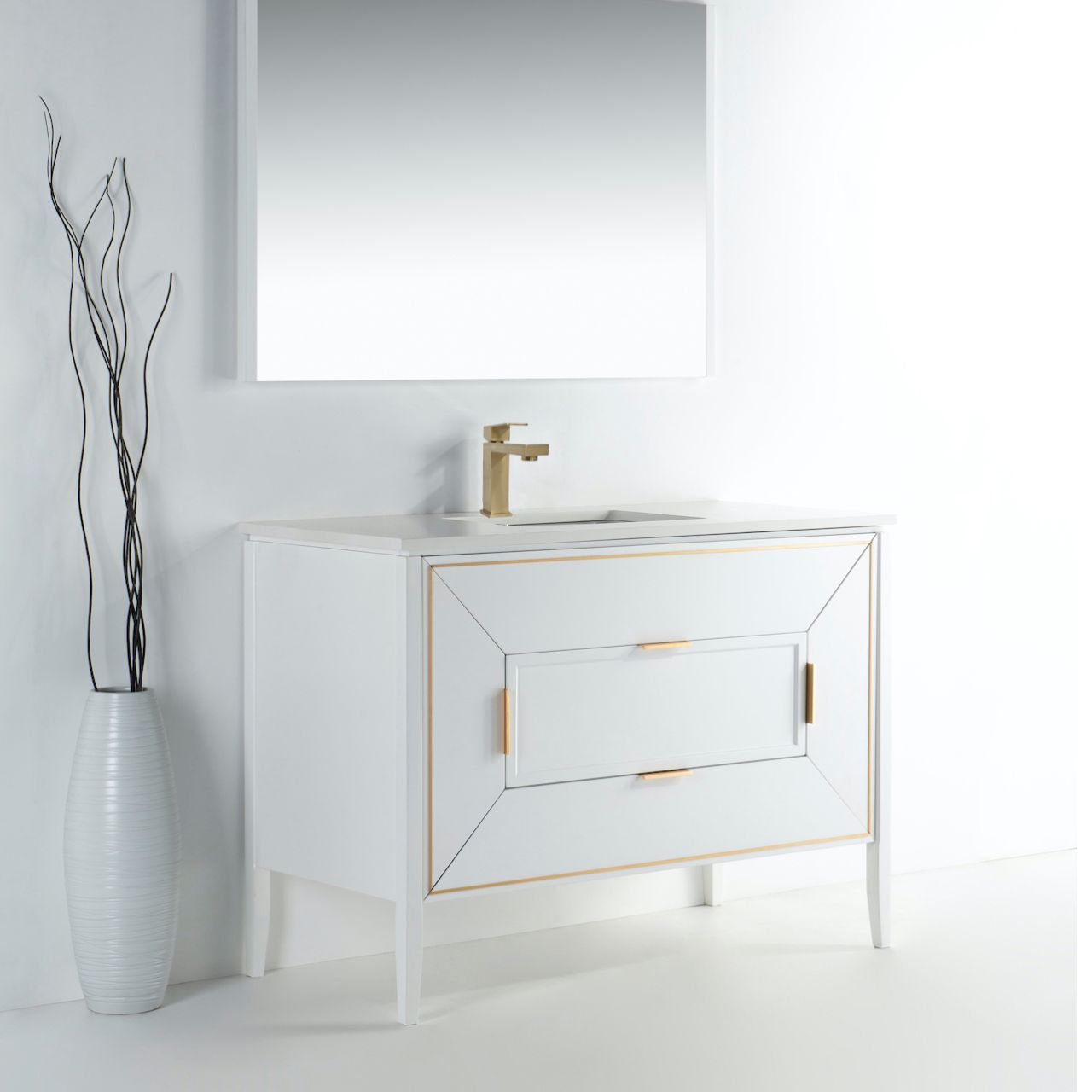 Vetro 48'' Semi Gloss White Vanity W/ Quartz Counter Top