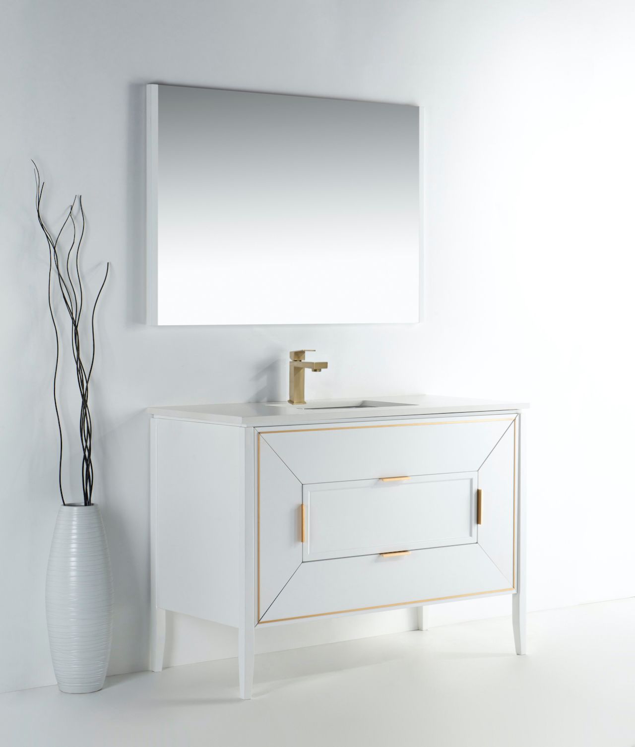 Vetro 48'' Semi Gloss White Vanity W/ Quartz Counter Top