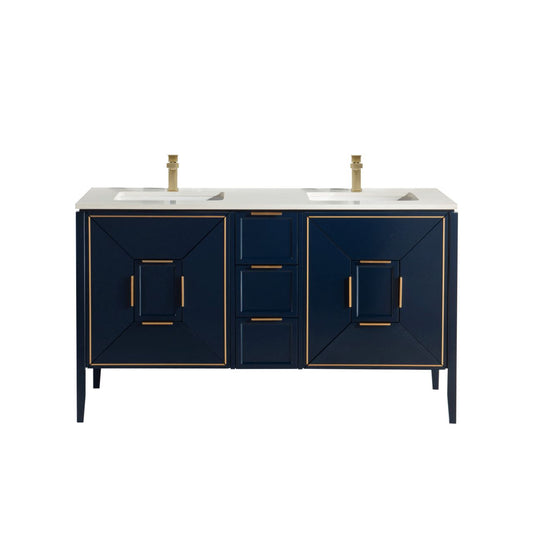 Vetro 60'' Navy Blue Vanity W/ Quartz Counter Top