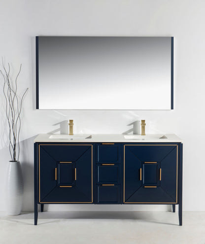Vetro 60'' Navy Blue Vanity W/ Quartz Counter Top