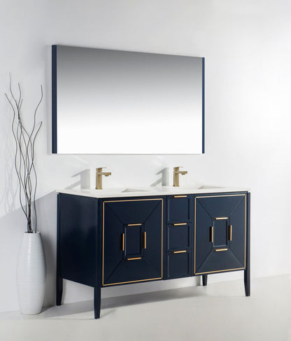 Vetro 60'' Navy Blue Vanity W/ Quartz Counter Top