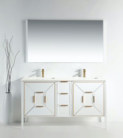 Vetro 60'' Semi Gloss White Vanity W/ Quartz Counter Top