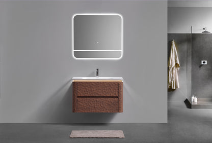 36'' Lumi Modern Wall Mount Bathroom Vanity - Weathered Wood - Restock ETA Late Oct