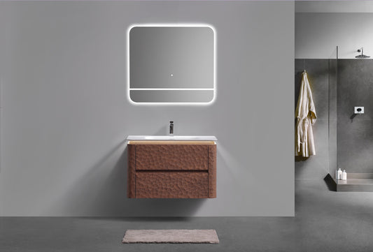 36'' Lumi Modern Wall Mount Bathroom Vanity - Weathered Wood - Restock ETA Late Oct