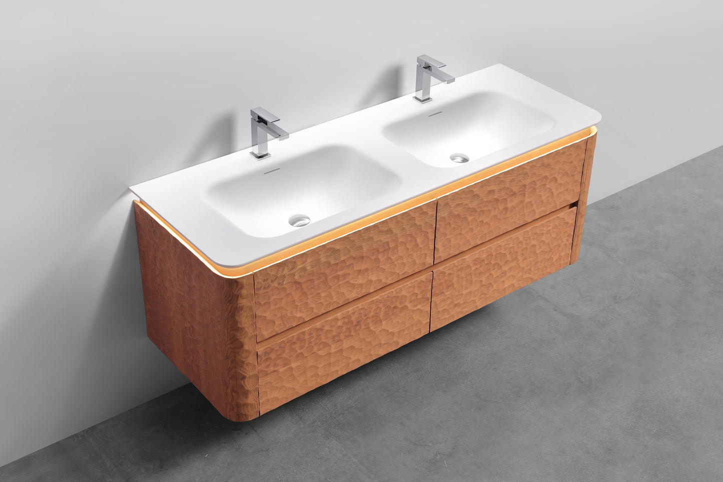 60'' Lumi Modern Double Sink Wall Mount Bathroom Vanity