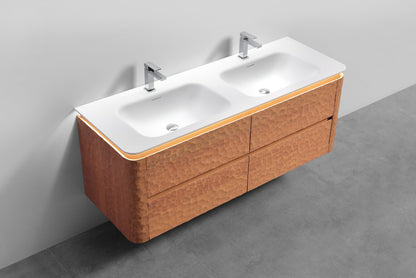 60'' Lumi Modern Double Sink Wall Mount Bathroom Vanity - OAKWOOD