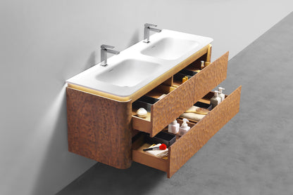 60'' Lumi Modern Double Sink Wall Mount Bathroom Vanity - OAKWOOD