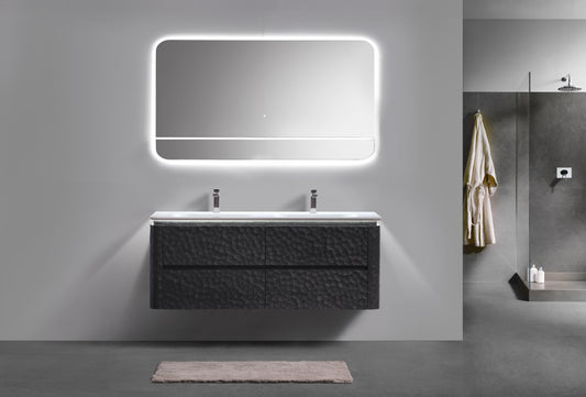 60'' Lumi Modern Double Sink Wall Mount Bathroom Vanity - True Black - Restock ETA Mid Oct
