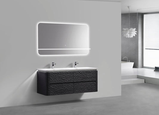 60'' Lumi Modern Double Sink Wall Mount Bathroom Vanity - True Black