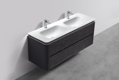 60'' Lumi Modern Double Sink Wall Mount Bathroom Vanity - True Black - Restock ETA Mid Oct