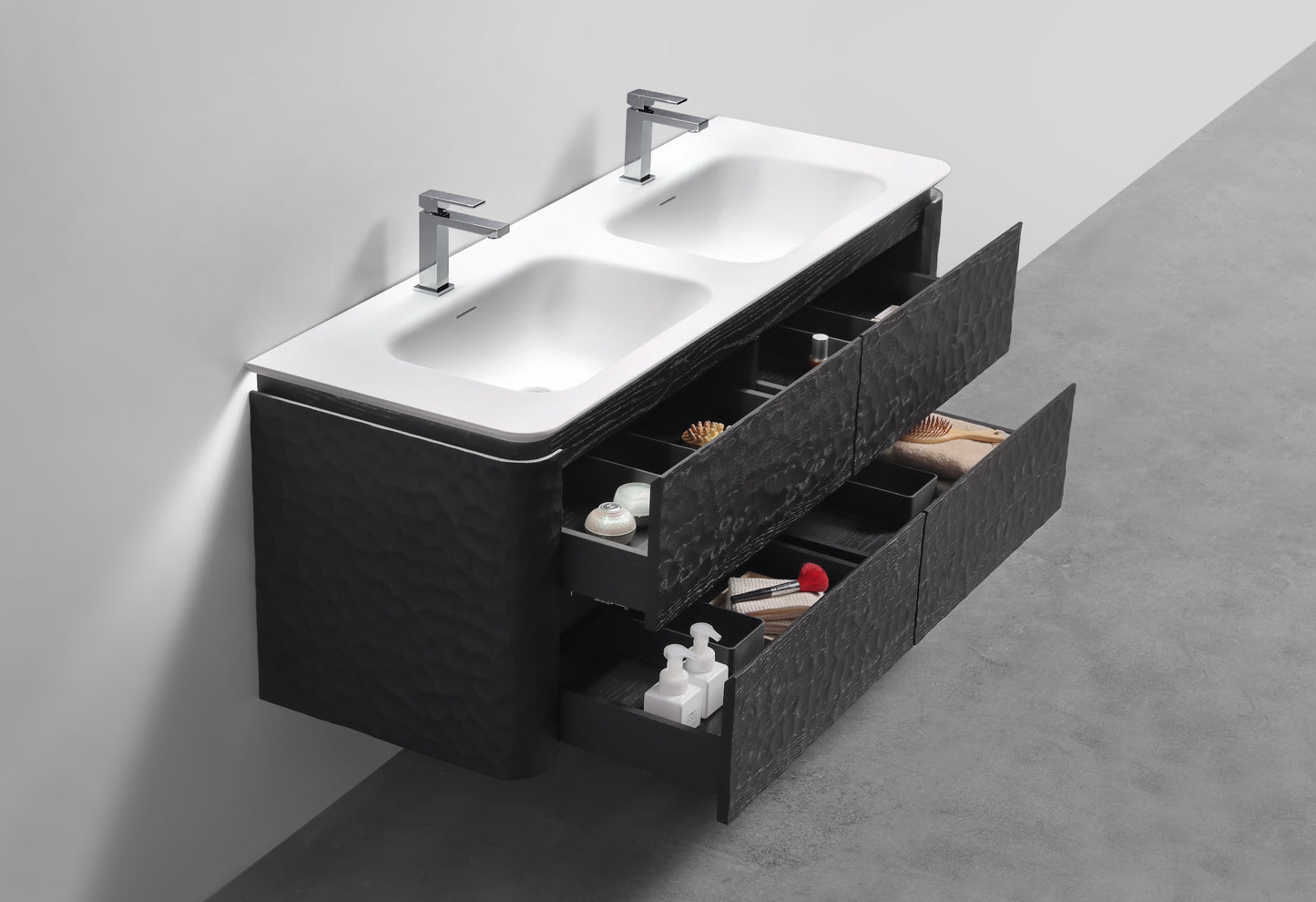 60'' Lumi Modern Double Sink Wall Mount Bathroom Vanity