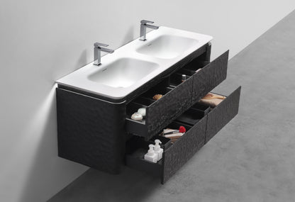 60'' Lumi Modern Double Sink Wall Mount Bathroom Vanity - True Black - Restock ETA Mid Oct