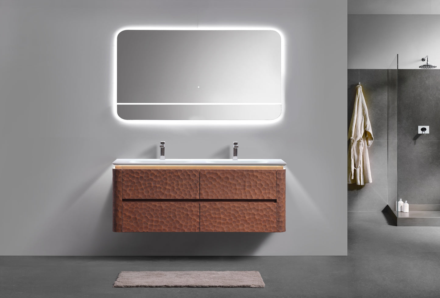 60'' Lumi Modern Double Sink Wall Mount Bathroom Vanity