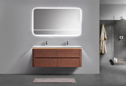 60'' Lumi Modern Double Sink Wall Mount Bathroom Vanity - Weathered Wood