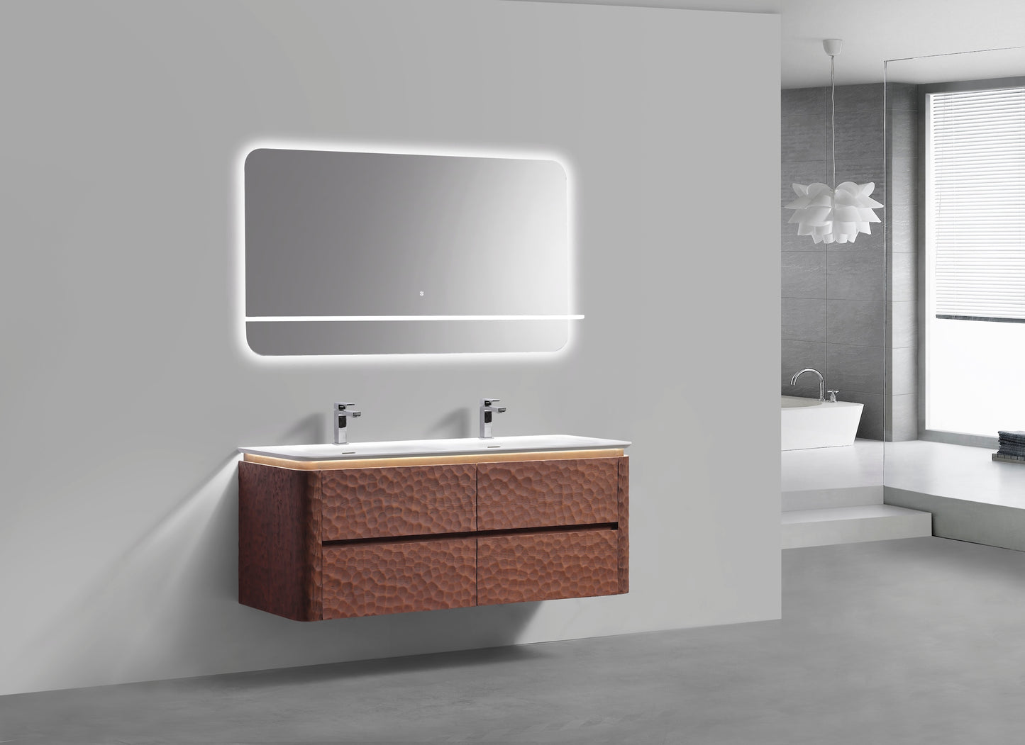 60'' Lumi Modern Double Sink Wall Mount Bathroom Vanity