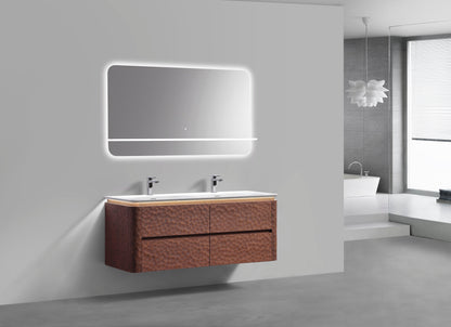60'' Lumi Modern Double Sink Wall Mount Bathroom Vanity - Weathered Wood