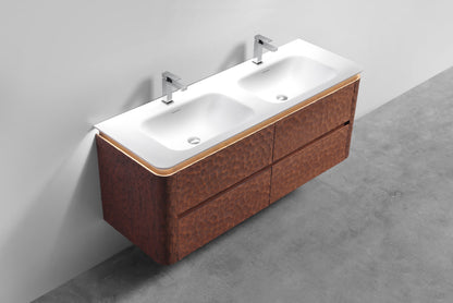 60'' Lumi Modern Double Sink Wall Mount Bathroom Vanity - Weathered Wood