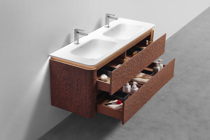 60'' Lumi Modern Double Sink Wall Mount Bathroom Vanity - Weathered Wood