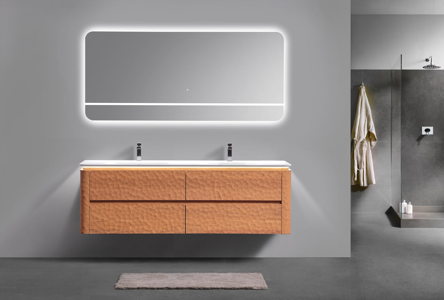 72'' Lumi Modern Double Sink Wall Mount Bathroom Vanity