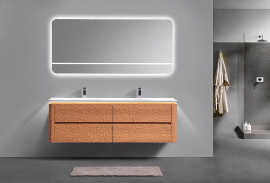 72'' Lumi Modern Double Sink Wall Mount Bathroom Vanity - OAKWOOD