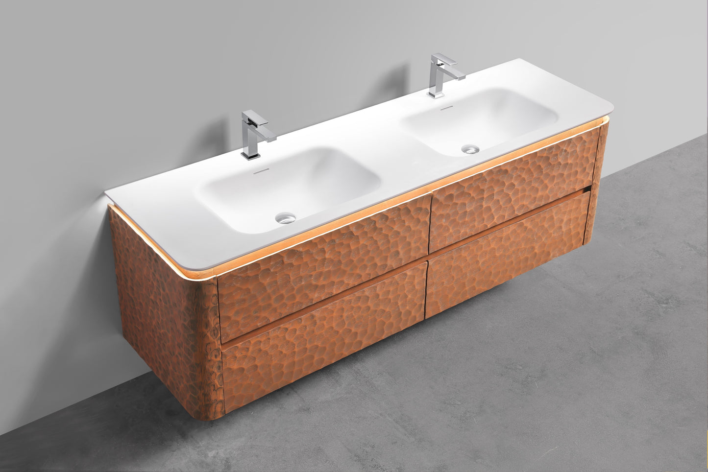 72'' Lumi Modern Double Sink Wall Mount Bathroom Vanity